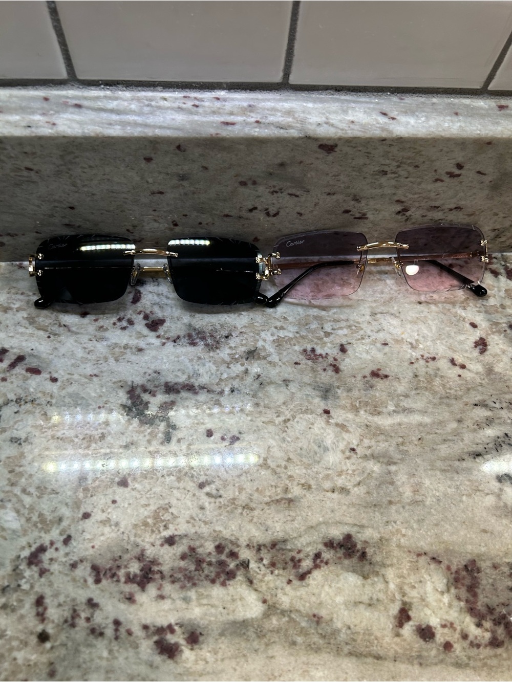 & Other Stories Men’s Rimless Sunglasses in Black and Pink Gradient